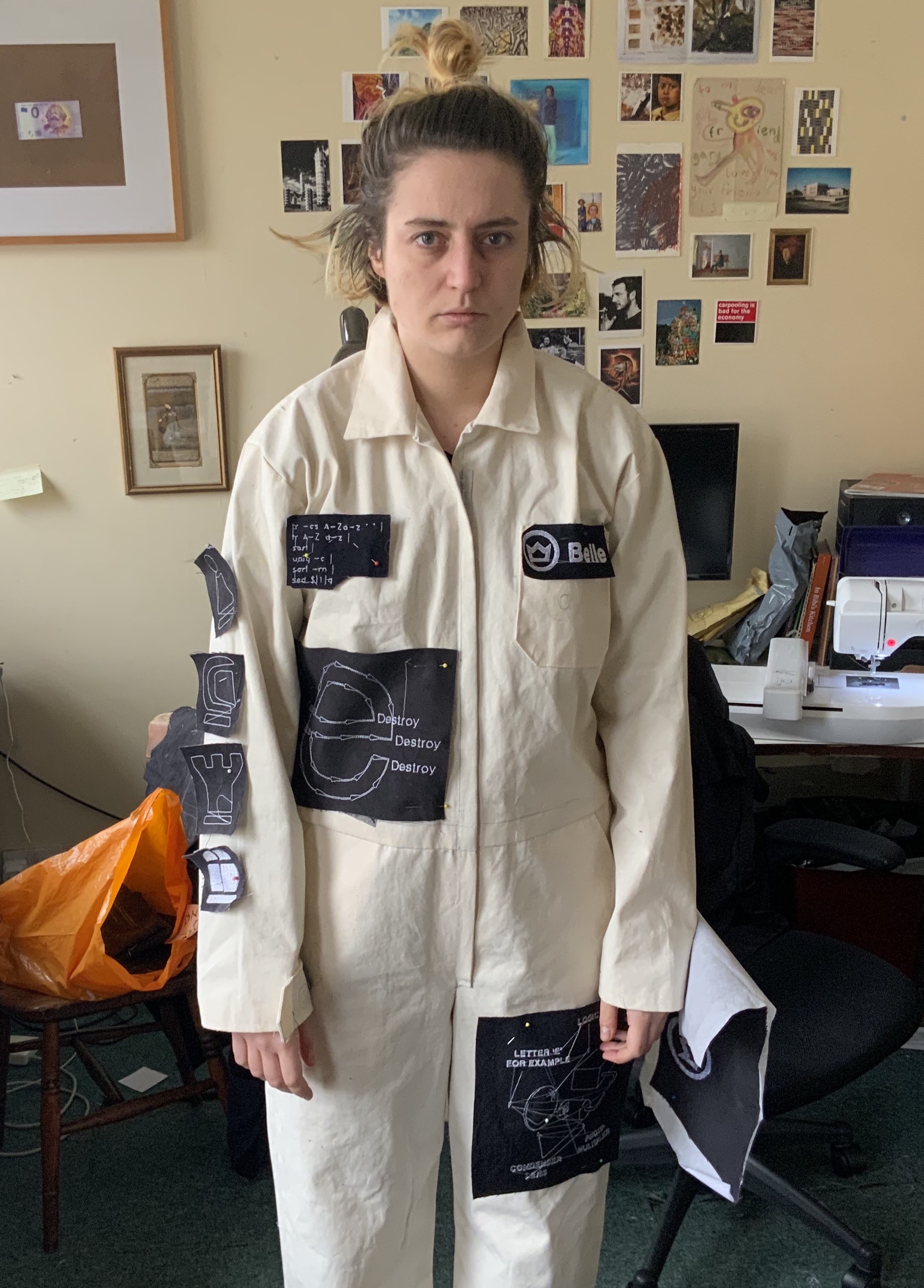 testing patches pinned to suit (but I look sad)